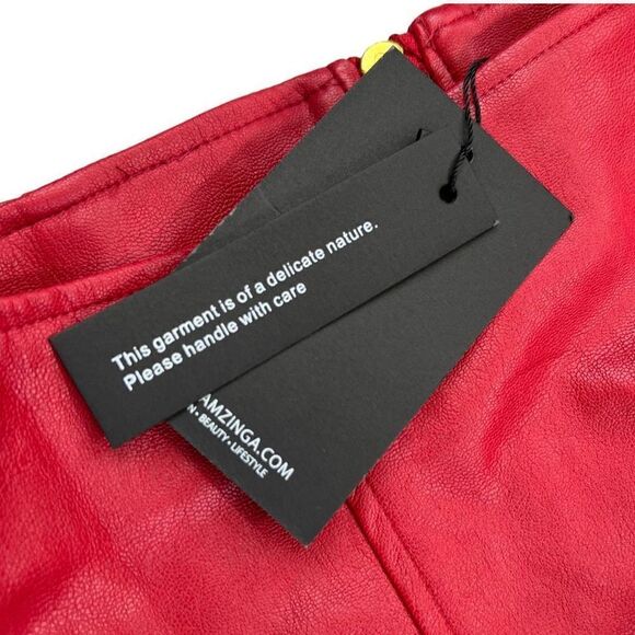 Santo by Paolo De Santo Skirt Women's XS Red Leather Zipper Back Skirt NWT - Picture 8 of 13